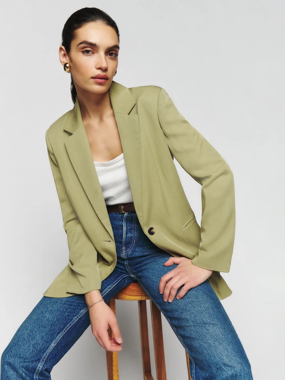 Reformation Classic Relaxed Blazer S Olive Oil